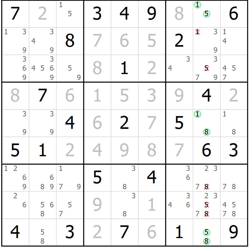 Position des candidats pour la solution de la Gr 51 page 54 du magazine de sudoku Maestro n° 085