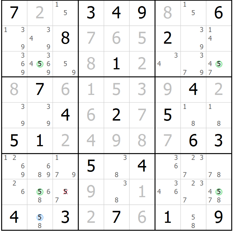 Position des candidats pour la solution de la Gr 51 page 54 du magazine de sudoku Maestro n° 085