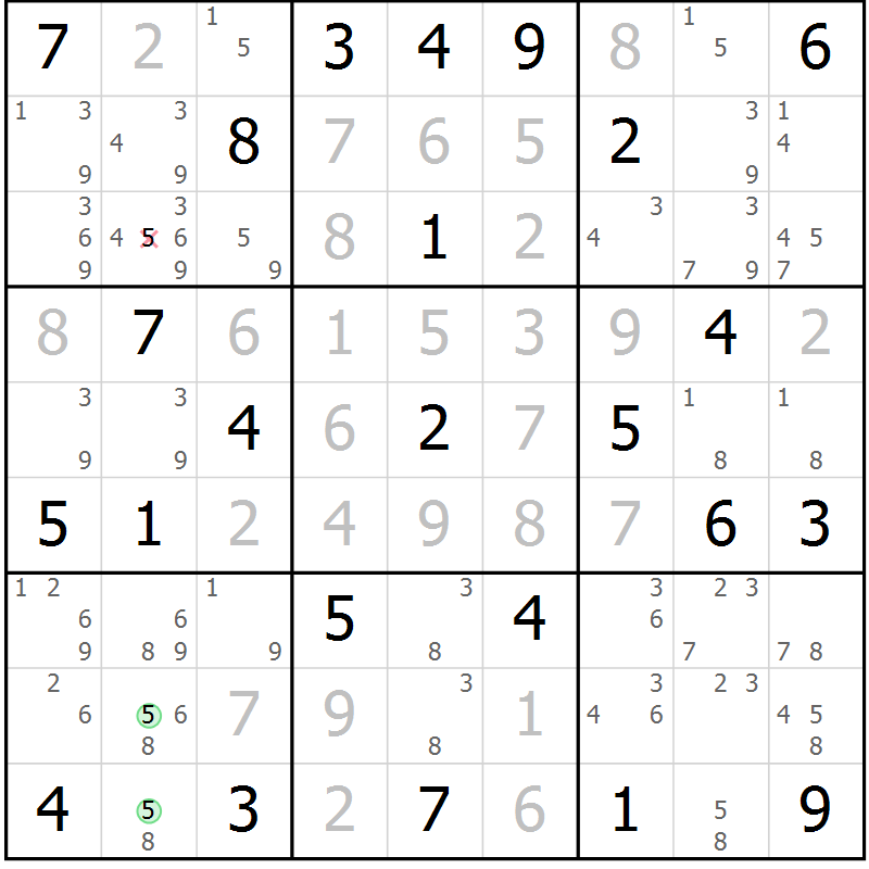 Position des candidats pour la solution de la Gr 51 page 54 du magazine de sudoku Maestro n° 085