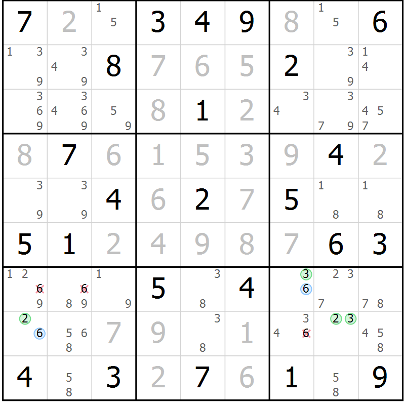 Position des candidats pour la solution de la Gr 51 page 54 du magazine de sudoku Maestro n° 085