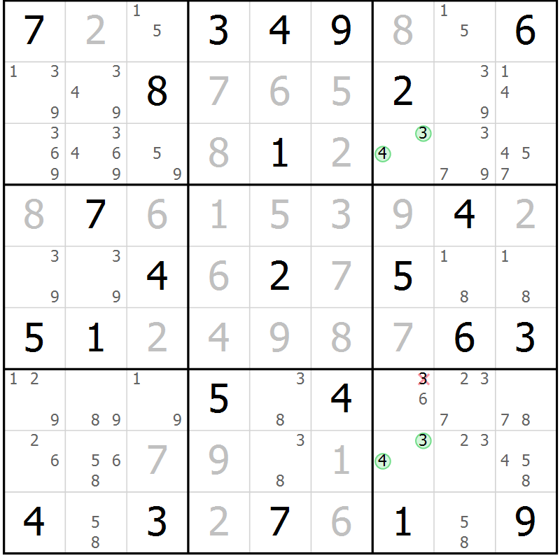 Position des candidats pour la solution de la Gr 51 page 54 du magazine de sudoku Maestro n° 085