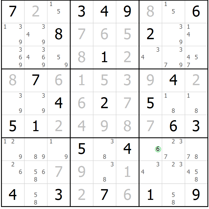 Position des candidats pour la solution de la Gr 51 page 54 du magazine de sudoku Maestro n° 085