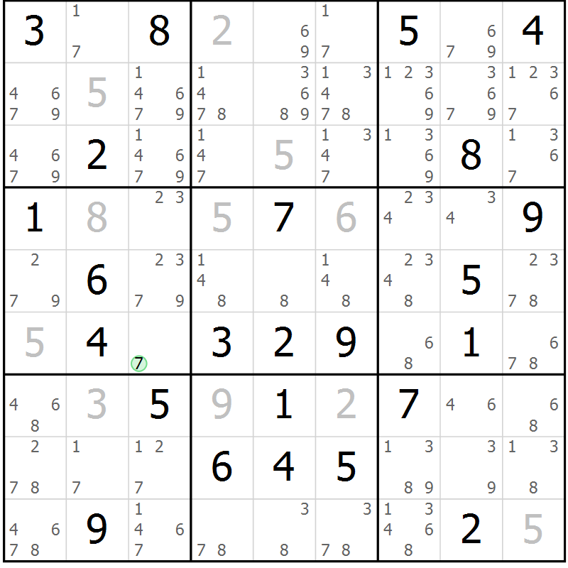 Position des candidats pour la solution de la Gr 52 page 55 du magazine de sudoku Maestro n° 085