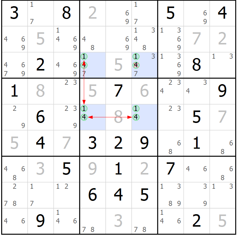 Position des candidats pour la solution de la Gr 52 page 55 du magazine de sudoku Maestro n° 085