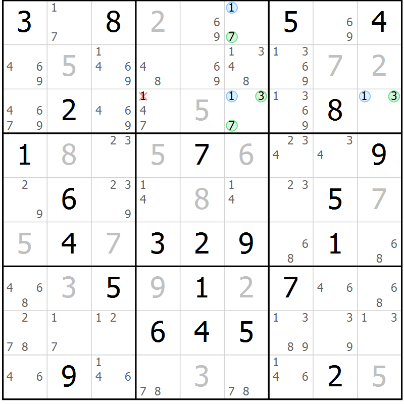 Position des candidats pour la solution de la Gr 52 page 55 du magazine de sudoku Maestro n° 085