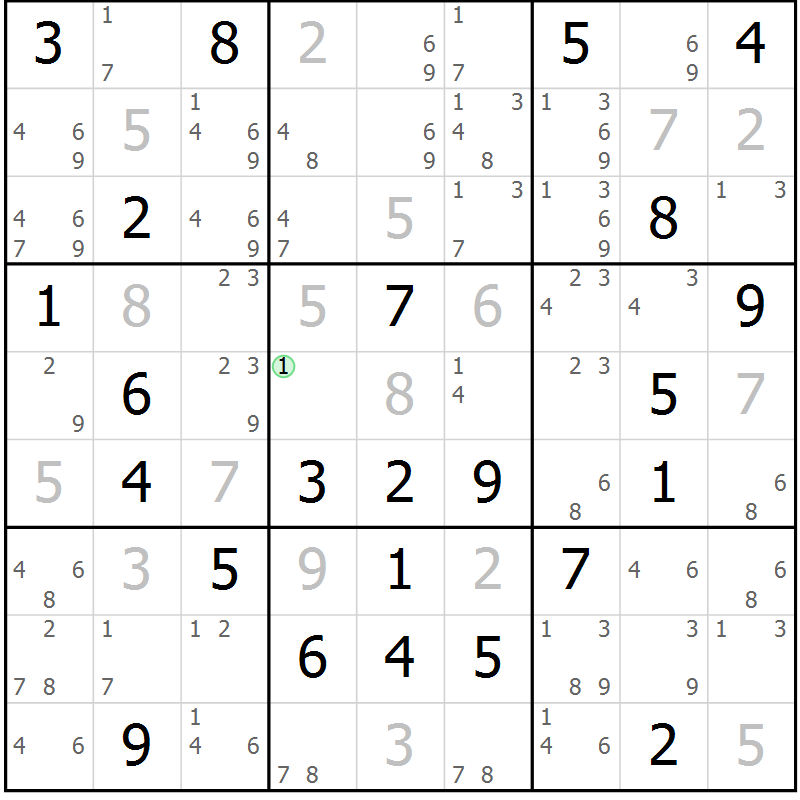 Position des candidats pour la solution de la Gr 52 page 55 du magazine de sudoku Maestro n° 085