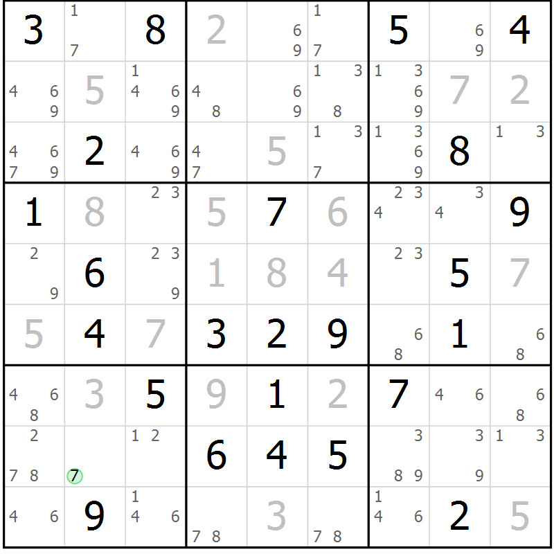 Position des candidats pour la solution de la Gr 52 page 55 du magazine de sudoku Maestro n° 085