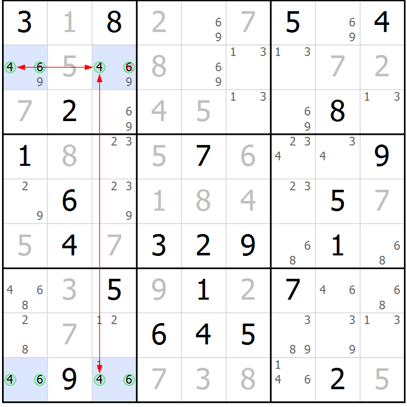 Position des candidats pour la solution de la Gr 52 page 55 du magazine de sudoku Maestro n° 085