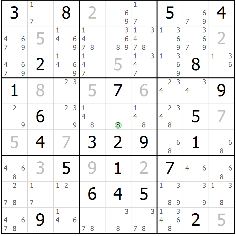 Position des candidats pour la solution de la Gr 52 page 55 du magazine de sudoku Maestro n° 085
