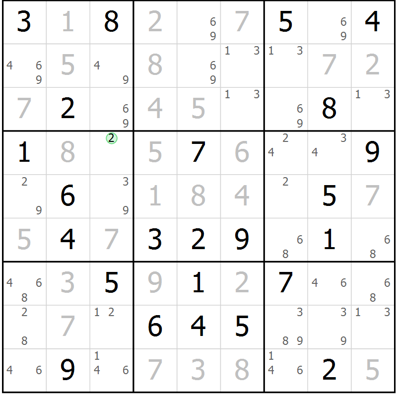 Position des candidats pour la solution de la Gr 52 page 55 du magazine de sudoku Maestro n° 085