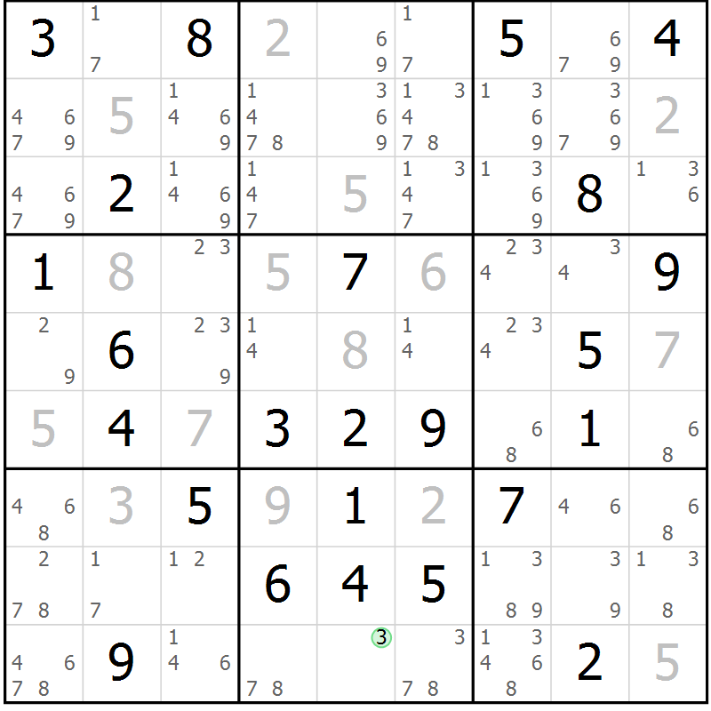 Position des candidats pour la solution de la Gr 52 page 55 du magazine de sudoku Maestro n° 085