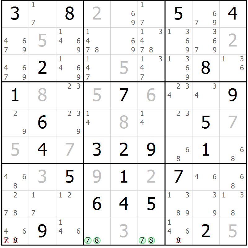 Position des candidats pour la solution de la Gr 52 page 55 du magazine de sudoku Maestro n° 085