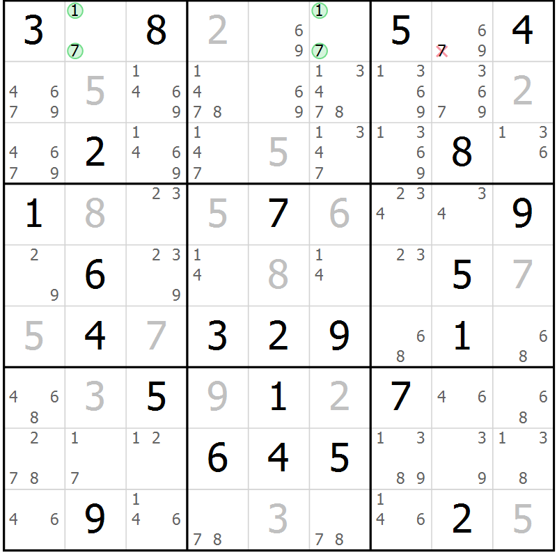 Position des candidats pour la solution de la Gr 52 page 55 du magazine de sudoku Maestro n° 085