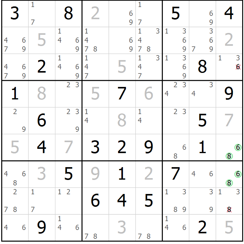 Position des candidats pour la solution de la Gr 52 page 55 du magazine de sudoku Maestro n° 085