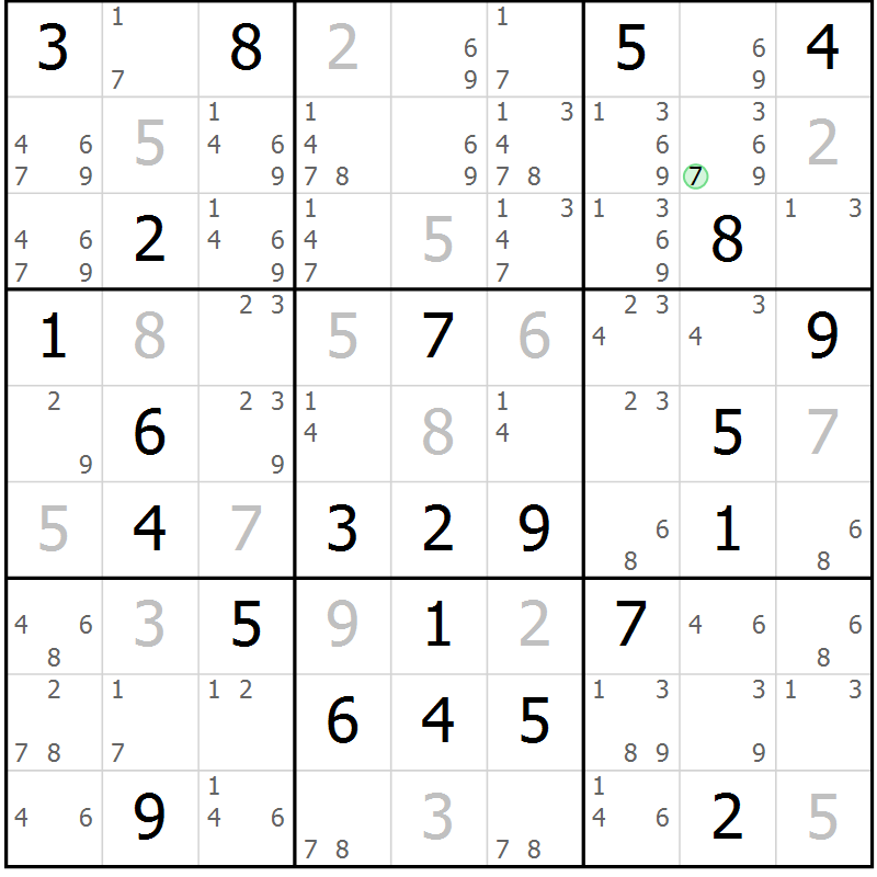 Position des candidats pour la solution de la Gr 52 page 55 du magazine de sudoku Maestro n° 085