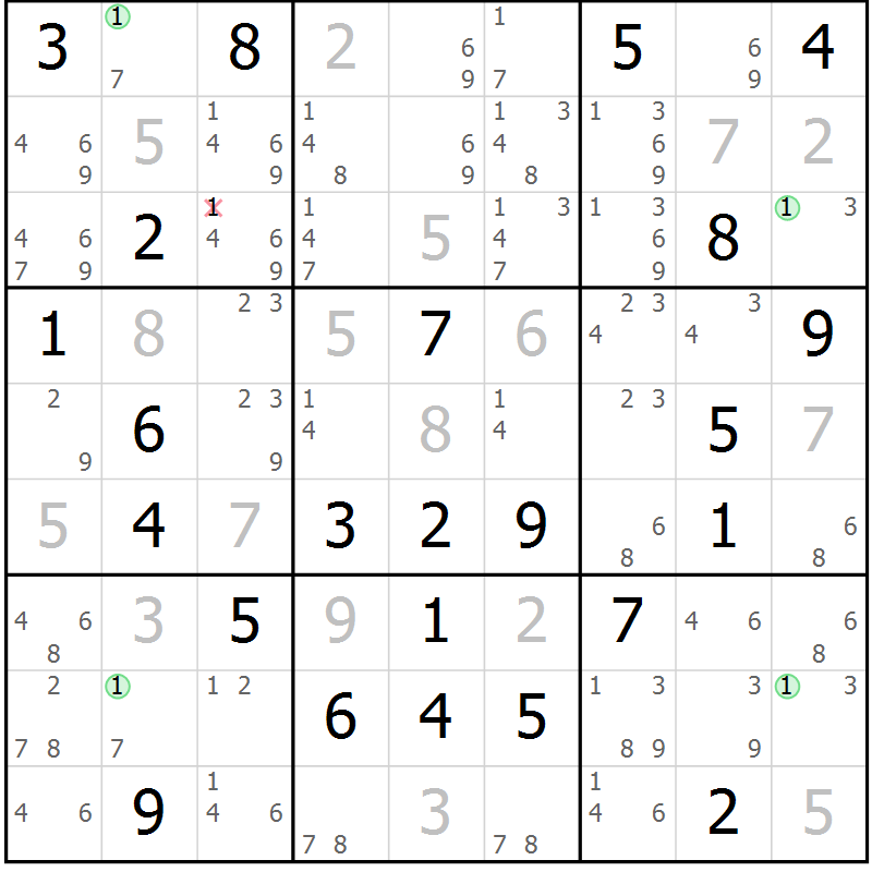 Position des candidats pour la solution de la Gr 52 page 55 du magazine de sudoku Maestro n° 085
