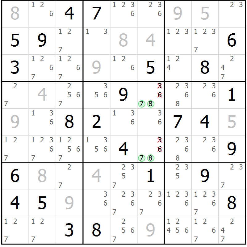 Position des candidats pour la solution de la Gr 53 page 56 du magazine de sudoku Maestro n° 085