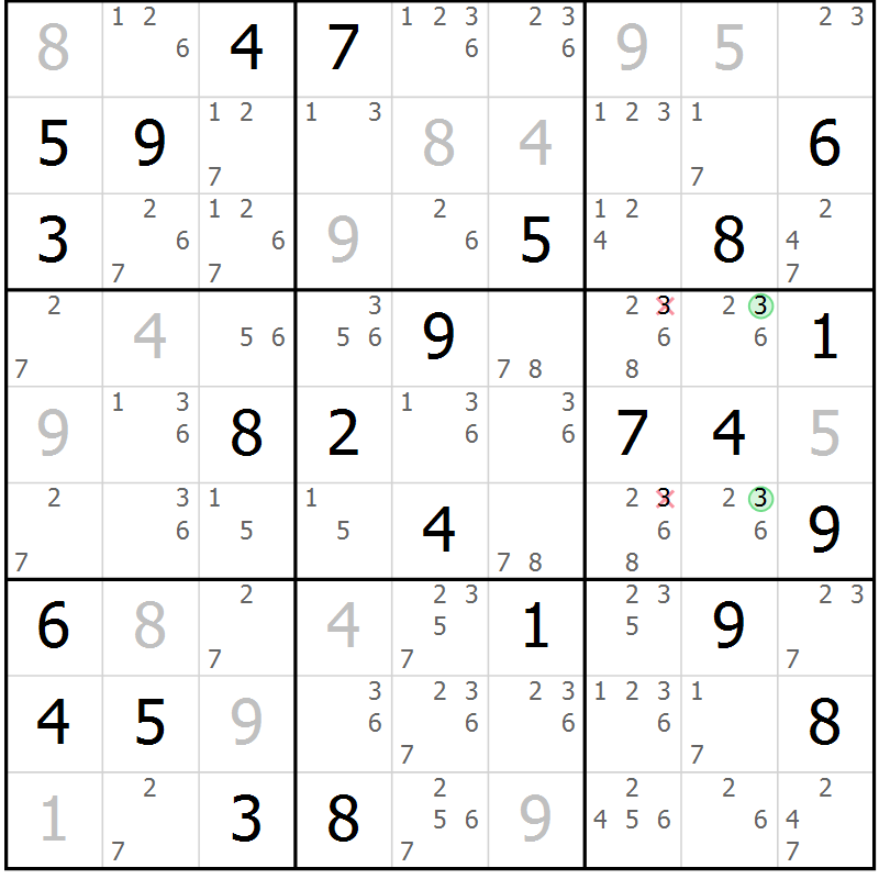 Position des candidats pour la solution de la Gr 53 page 56 du magazine de sudoku Maestro n° 085