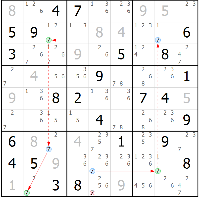Position des candidats pour la solution de la Gr 53 page 56 du magazine de sudoku Maestro n° 085