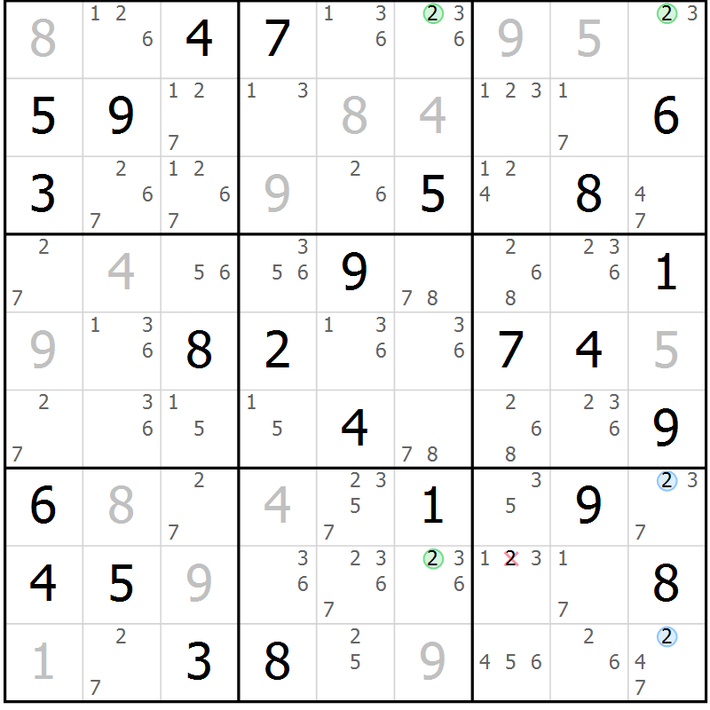Position des candidats pour la solution de la Gr 53 page 56 du magazine de sudoku Maestro n° 085
