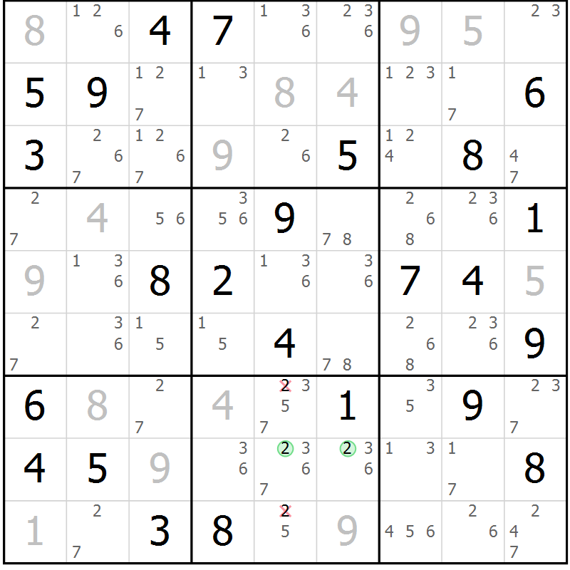 Position des candidats pour la solution de la Gr 53 page 56 du magazine de sudoku Maestro n° 085
