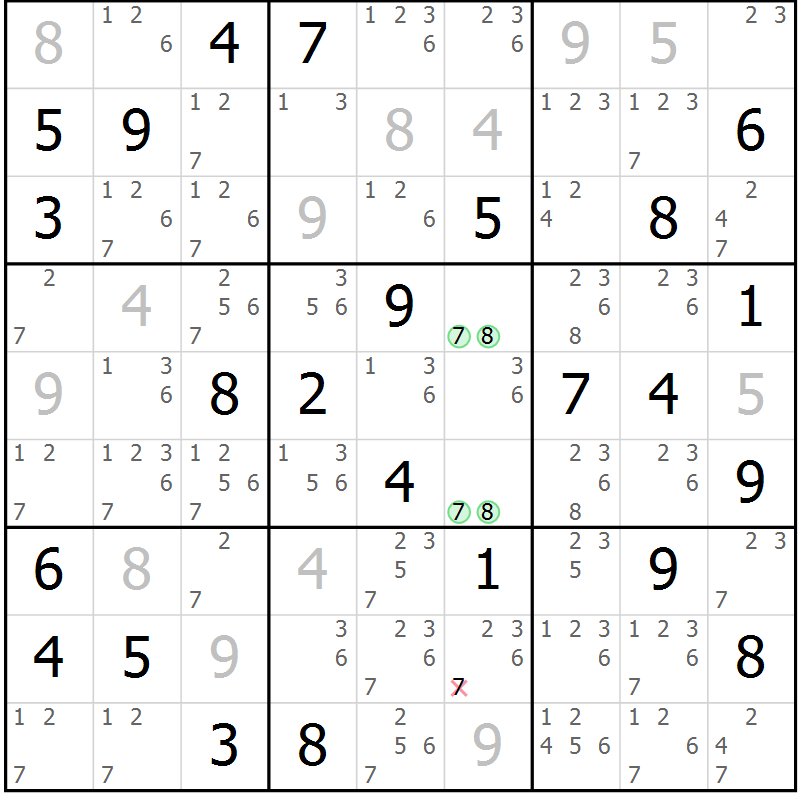 Position des candidats pour la solution de la Gr 53 page 56 du magazine de sudoku Maestro n° 085