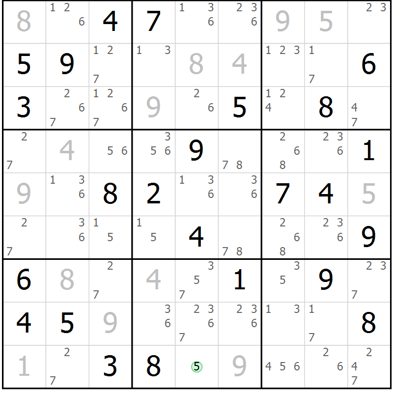 Position des candidats pour la solution de la Gr 53 page 56 du magazine de sudoku Maestro n° 085
