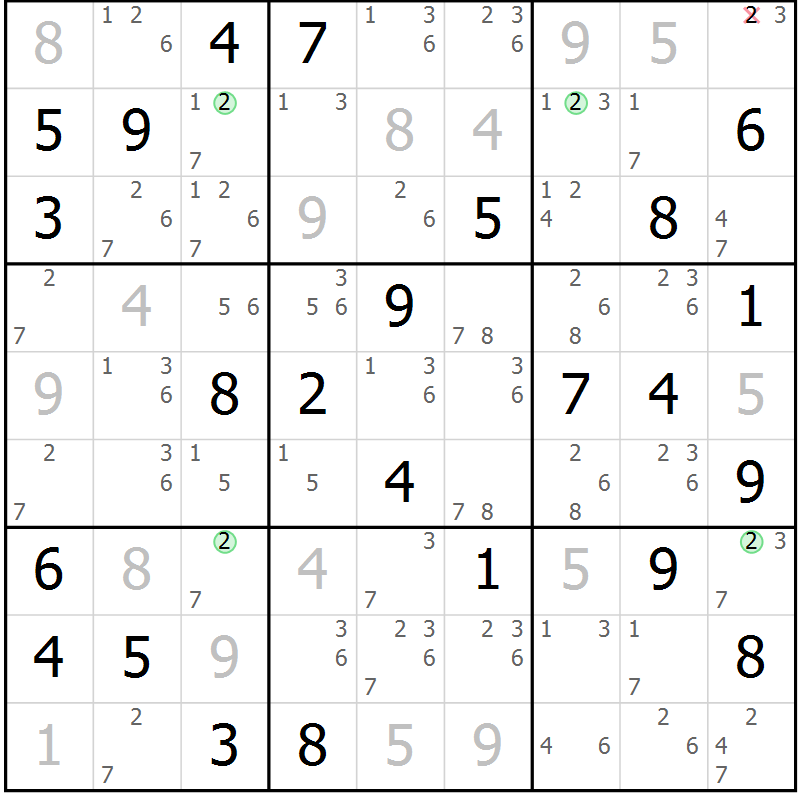 Position des candidats pour la solution de la Gr 53 page 56 du magazine de sudoku Maestro n° 085