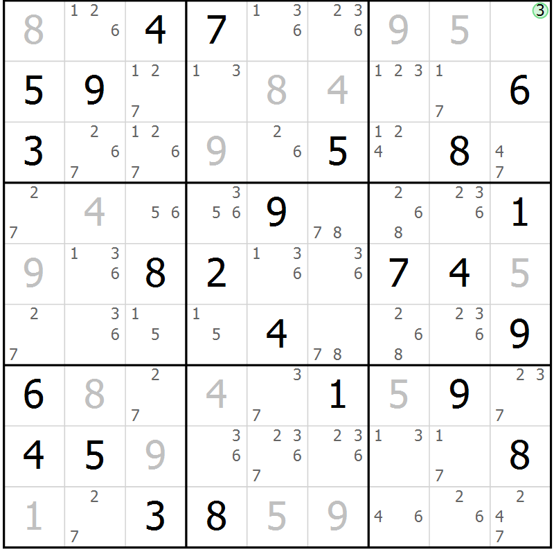 Position des candidats pour la solution de la Gr 53 page 56 du magazine de sudoku Maestro n° 085