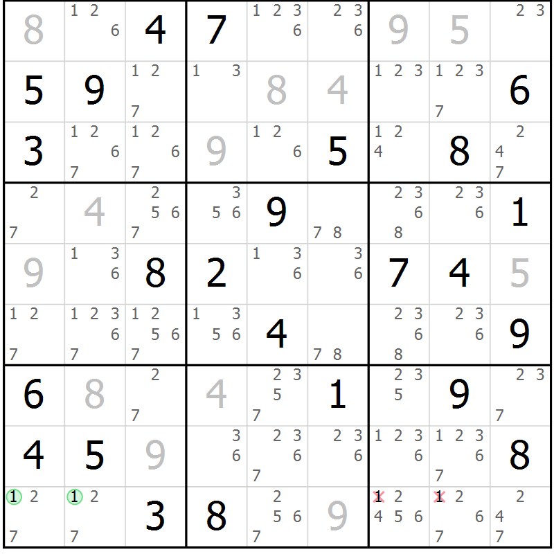 Position des candidats pour la solution de la Gr 53 page 56 du magazine de sudoku Maestro n° 085