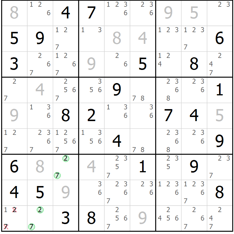 Position des candidats pour la solution de la Gr 53 page 56 du magazine de sudoku Maestro n° 085