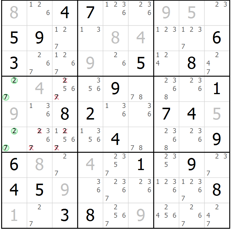 Position des candidats pour la solution de la Gr 53 page 56 du magazine de sudoku Maestro n° 085