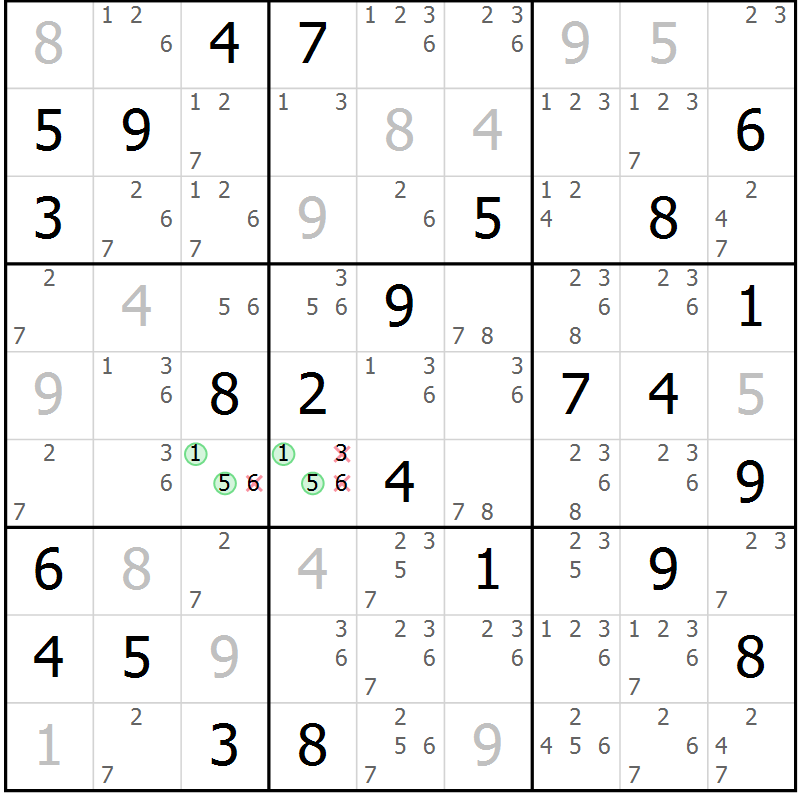 Position des candidats pour la solution de la Gr 53 page 56 du magazine de sudoku Maestro n° 085