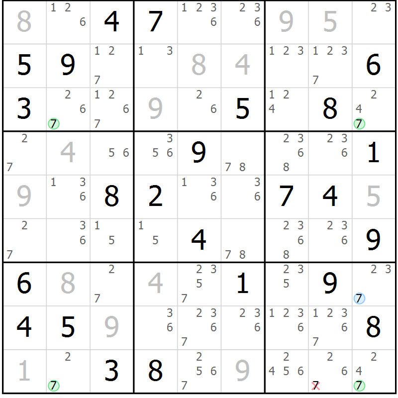 Position des candidats pour la solution de la Gr 53 page 56 du magazine de sudoku Maestro n° 085