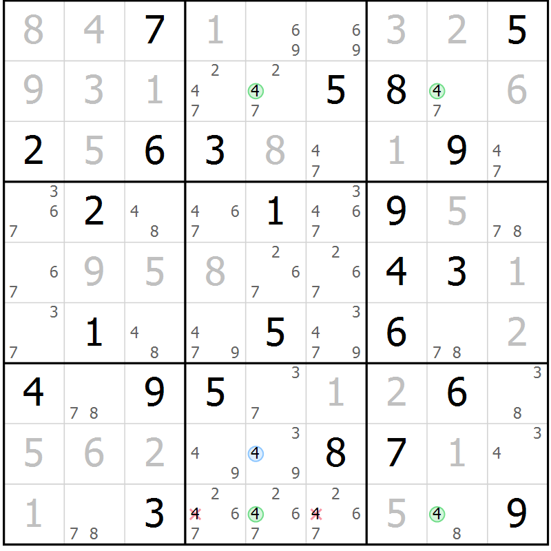 Position des candidats pour la solution de la Gr 54 page 57 du magazine de sudoku Maestro n° 085
