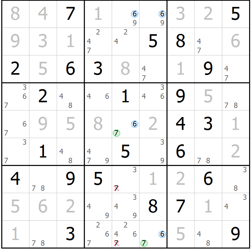 Position des candidats pour la solution de la Gr 54 page 57 du magazine de sudoku Maestro n° 085
