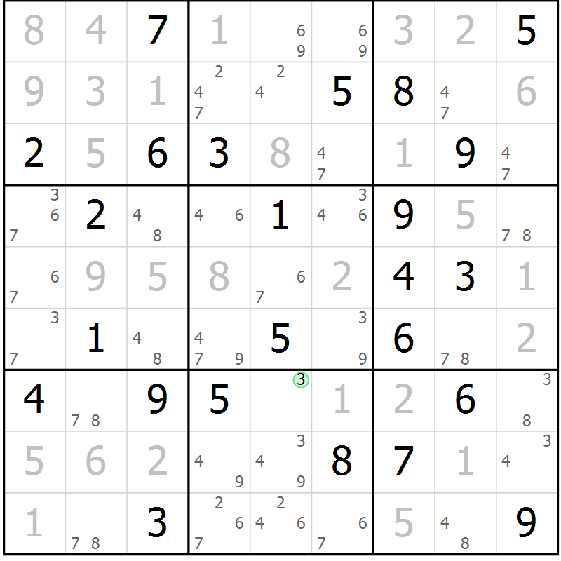 Position des candidats pour la solution de la Gr 54 page 57 du magazine de sudoku Maestro n° 085