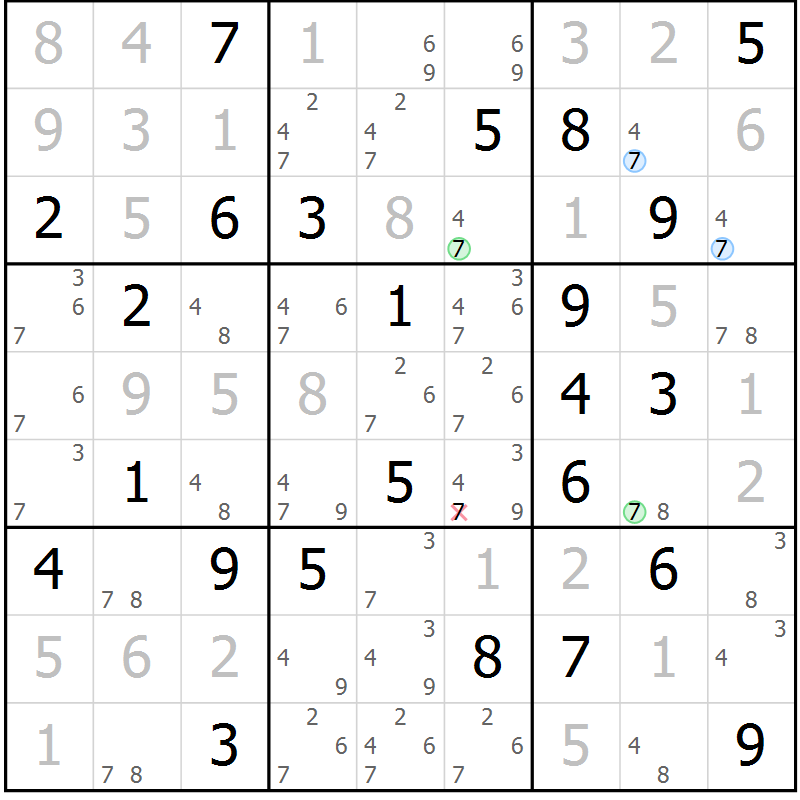 Position des candidats pour la solution de la Gr 54 page 57 du magazine de sudoku Maestro n° 085