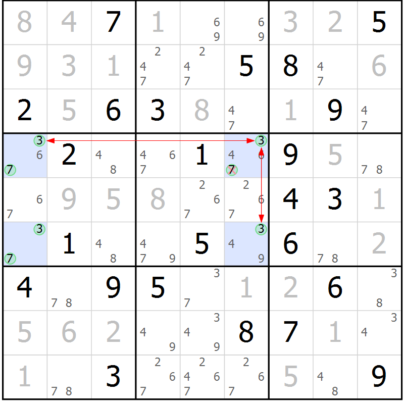 Position des candidats pour la solution de la Gr 54 page 57 du magazine de sudoku Maestro n° 085
