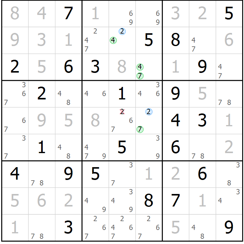 Position des candidats pour la solution de la Gr 54 page 57 du magazine de sudoku Maestro n° 085