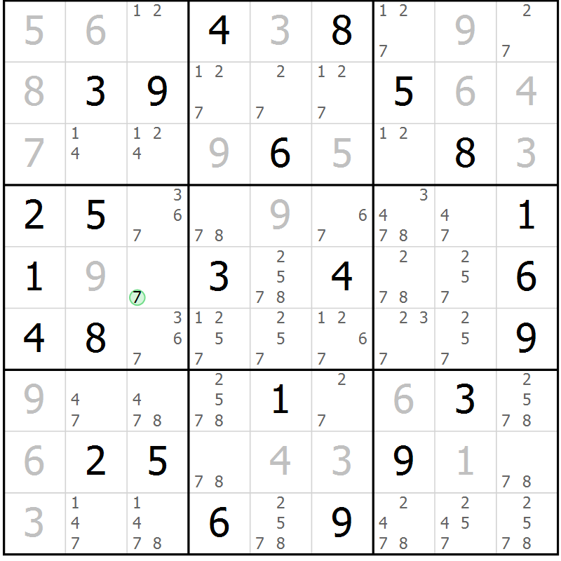 Position des candidats pour la solution de la Gr 55 page 58 du magazine de sudoku Maestro n° 085