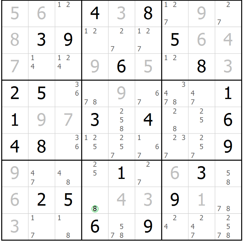 Position des candidats pour la solution de la Gr 55 page 58 du magazine de sudoku Maestro n° 085