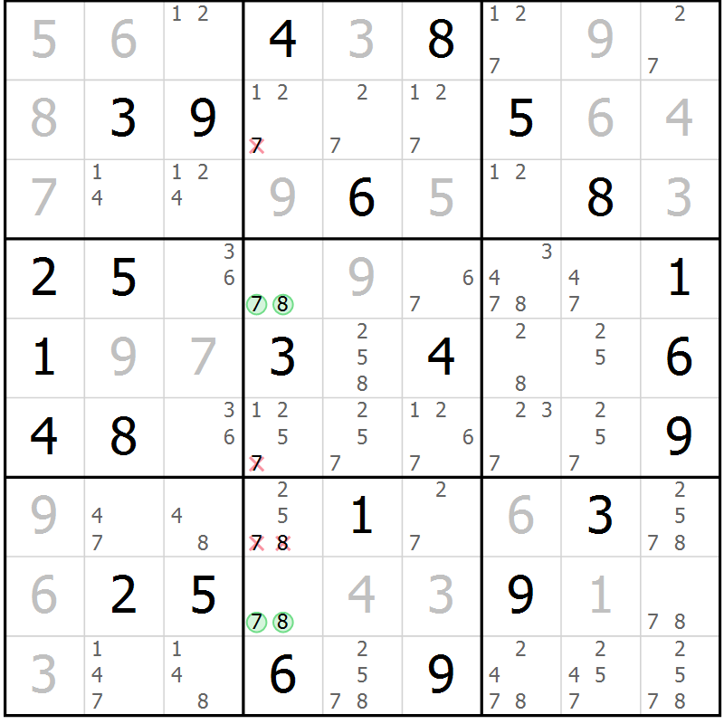 Position des candidats pour la solution de la Gr 55 page 58 du magazine de sudoku Maestro n° 085