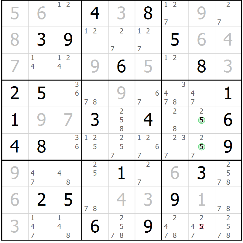 Position des candidats pour la solution de la Gr 55 page 58 du magazine de sudoku Maestro n° 085
