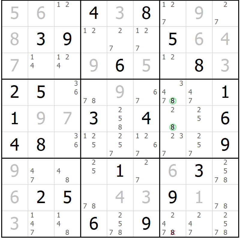 Position des candidats pour la solution de la Gr 55 page 58 du magazine de sudoku Maestro n° 085