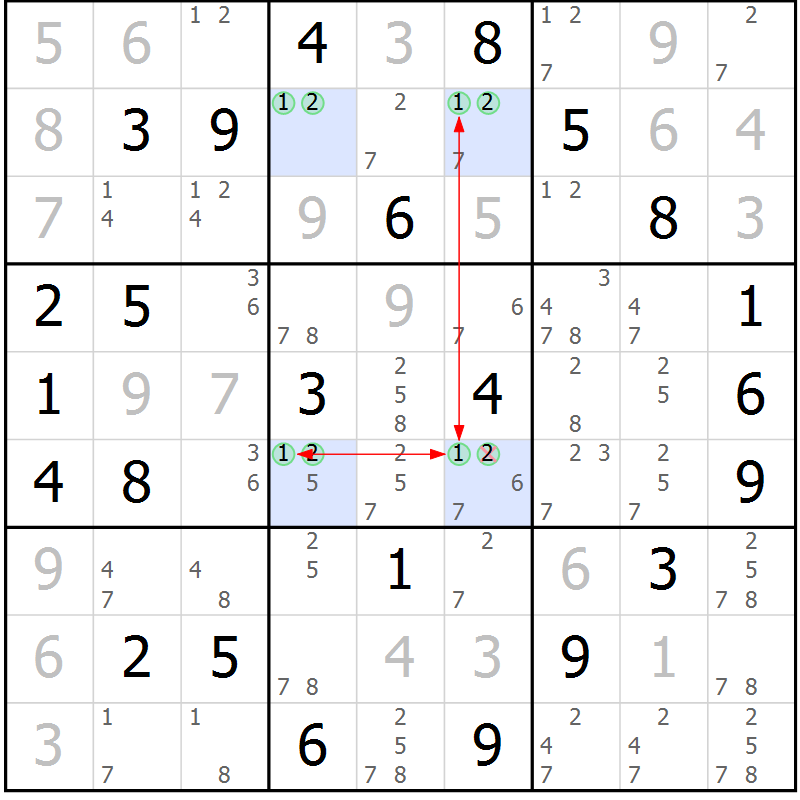 Position des candidats pour la solution de la Gr 55 page 58 du magazine de sudoku Maestro n° 085