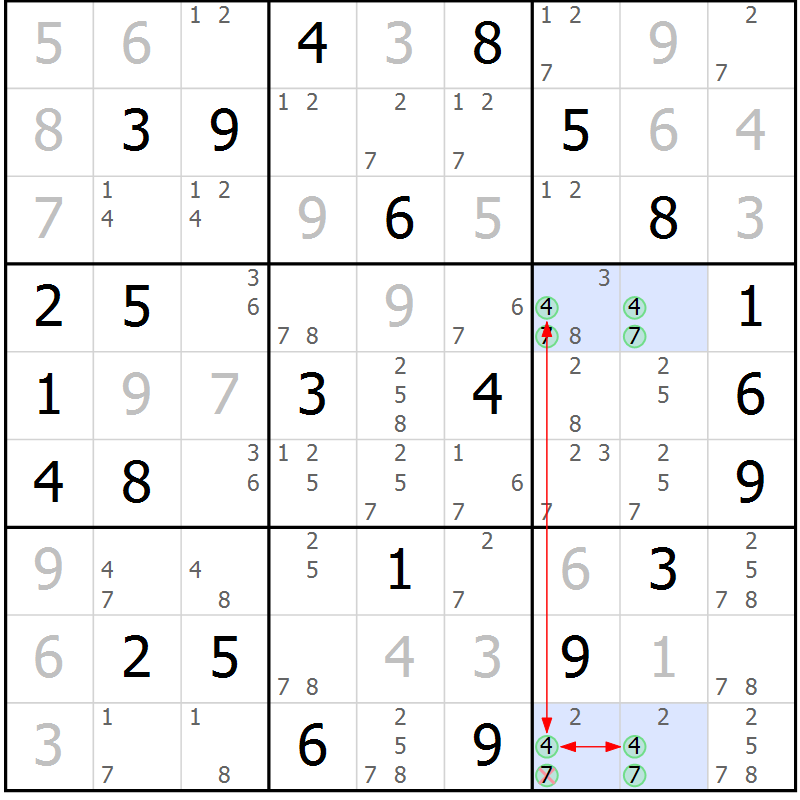 Position des candidats pour la solution de la Gr 55 page 58 du magazine de sudoku Maestro n° 085