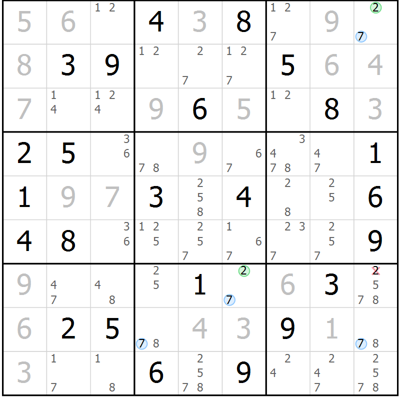 Position des candidats pour la solution de la Gr 55 page 58 du magazine de sudoku Maestro n° 085