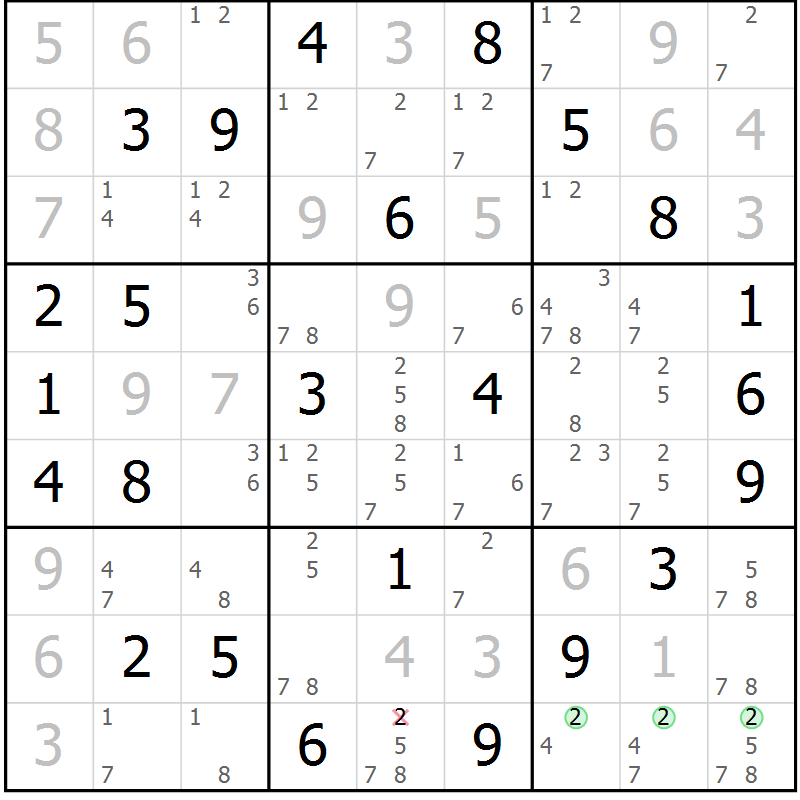 Position des candidats pour la solution de la Gr 55 page 58 du magazine de sudoku Maestro n° 085