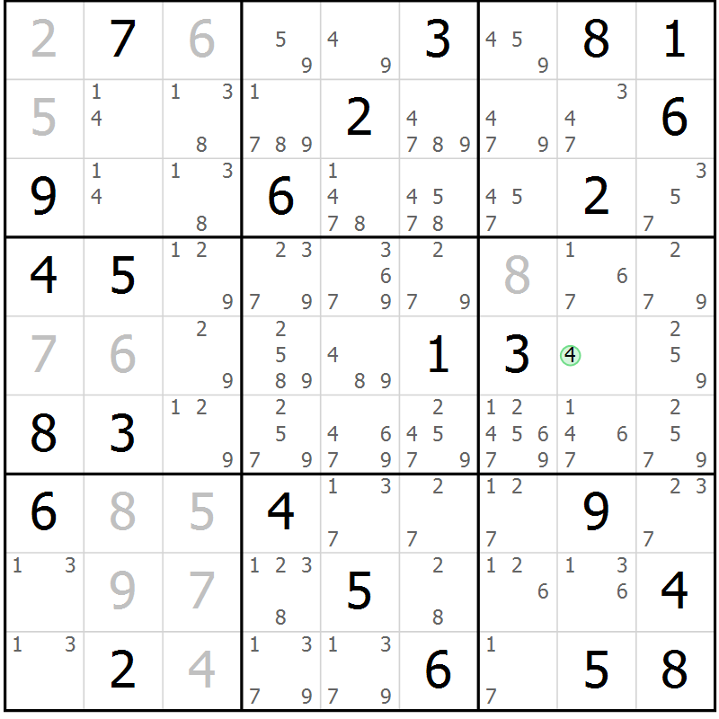 Position des candidats pour la solution de la Gr 56 page 59 du magazine de sudoku Maestro n° 085